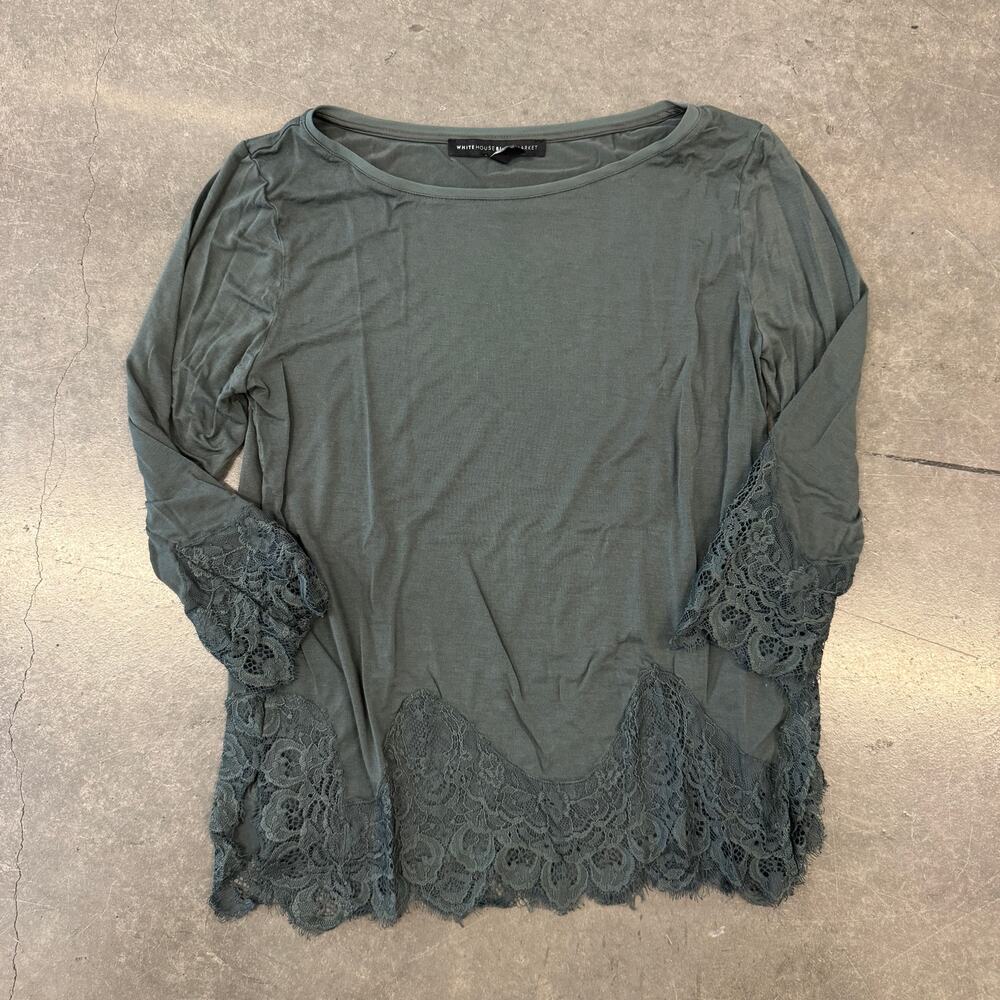 Vintage Y2k White House Black Market Fairy Lace Boho Whimsical Olive Blouse S